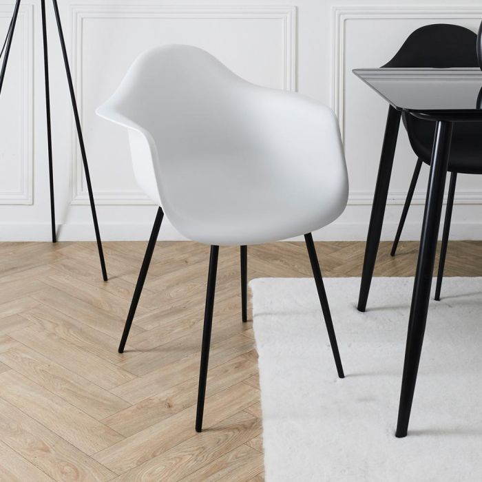 Home Deco Factory Silla Butaca Gustav Essentiel Blanca, Asiento Polipropileno Patas Hierro Negro, Estilo Escandinavo, 62x59xh85cm 1 Home Deco Factory Silla Butaca Gustav Essentiel Blanca, Asiento Polipropileno Patas Hierro Negro, Estilo Escandinavo, 62x59xh85cm 1