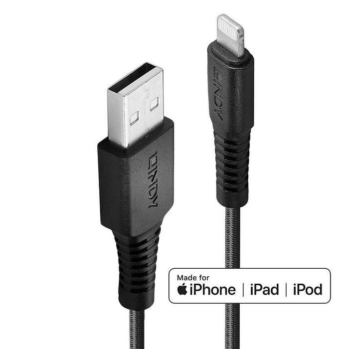 Lindy Cable USB 2.0 Tipo A a Lightning Reforzado Ultraduradero 0.5m - Carga Rápida y Sincronización para iPhone iPad Apple 0 Lindy Cable USB 2.0 Tipo A a Lightning Reforzado Ultraduradero 0.5m - Carga Rápida y Sincronización para iPhone iPad Apple 0