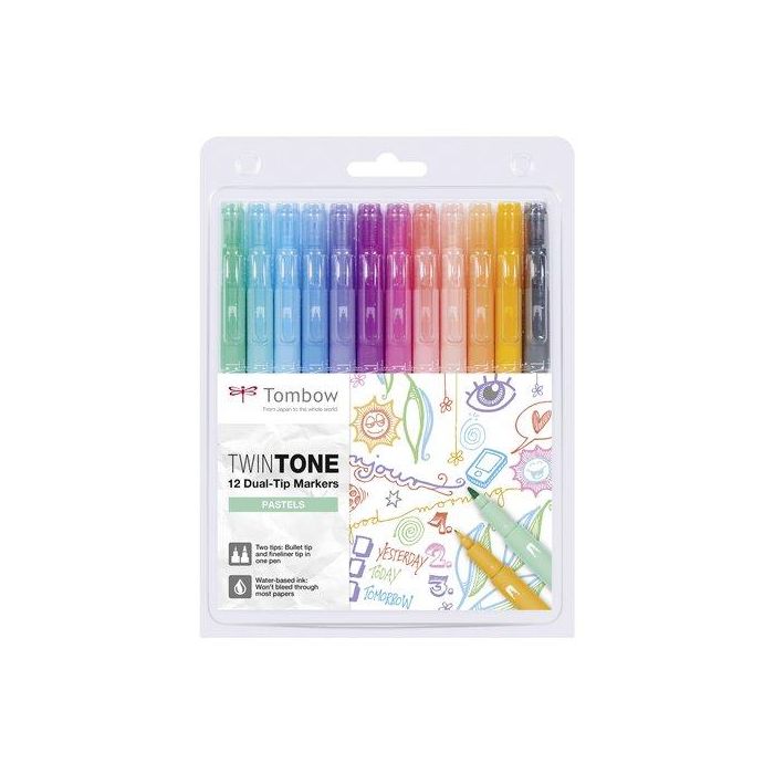 Rotulador Tombow Twintone Doble Punta Colores Pastel Estuche De 12