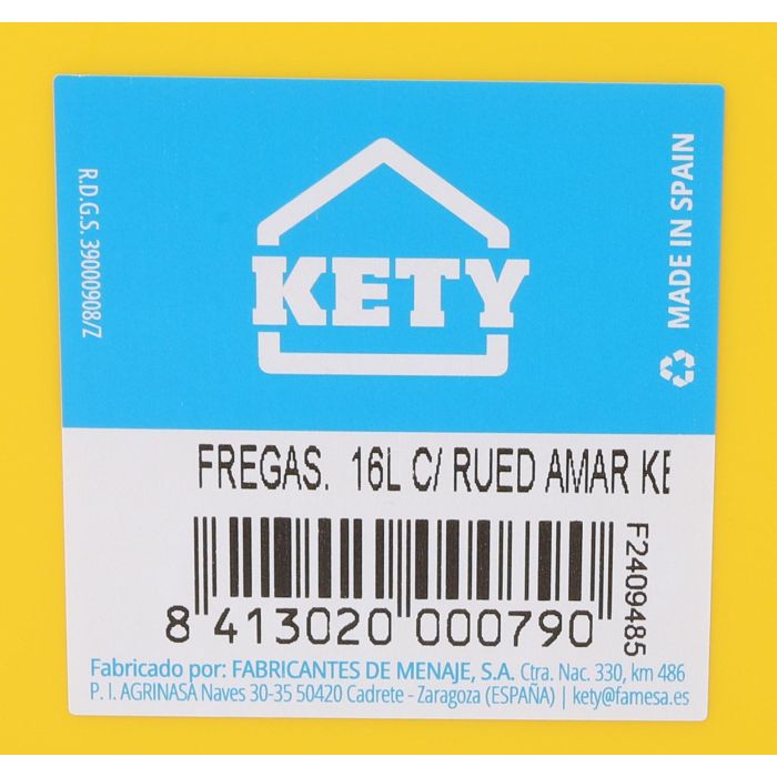 Cubo con ruedas 16L, asa y escurridor amarillo Kety - Inde (6 Unidades) 4 Cubo con ruedas 16L, asa y escurridor amarillo Kety - Inde (6 Unidades) 4