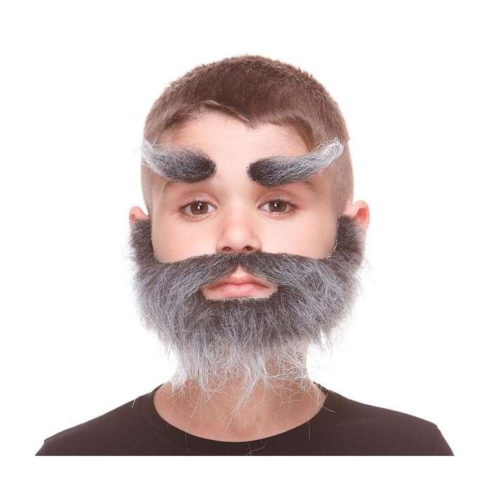 My Other Me Bigote, Barba y Cejas Canoso Infantil - Accesorio Disfraz de Anciano / Abuelo, Talla Única, Multicolor, +5 Años