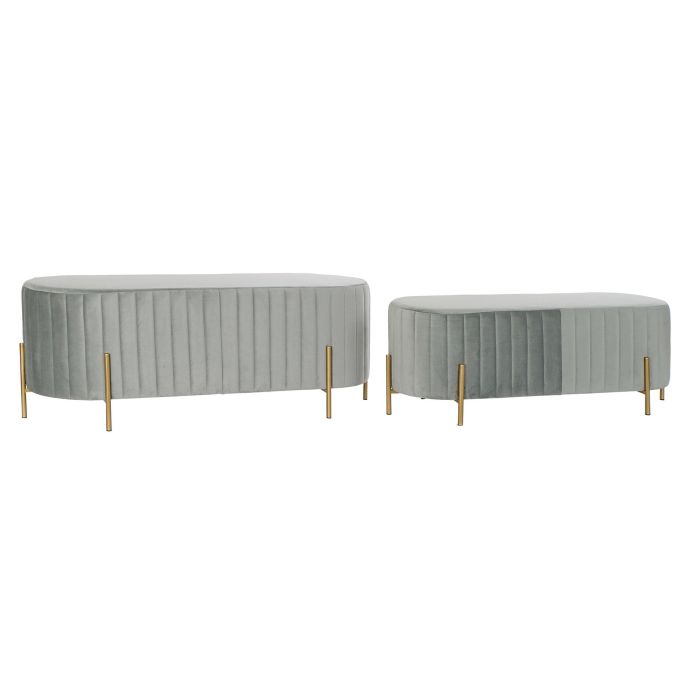 DKD Home Decor Descalzadora Glam Azul y Dorado 50x45x123 cm Poliéster y Metal, Desmontable, Set de 2