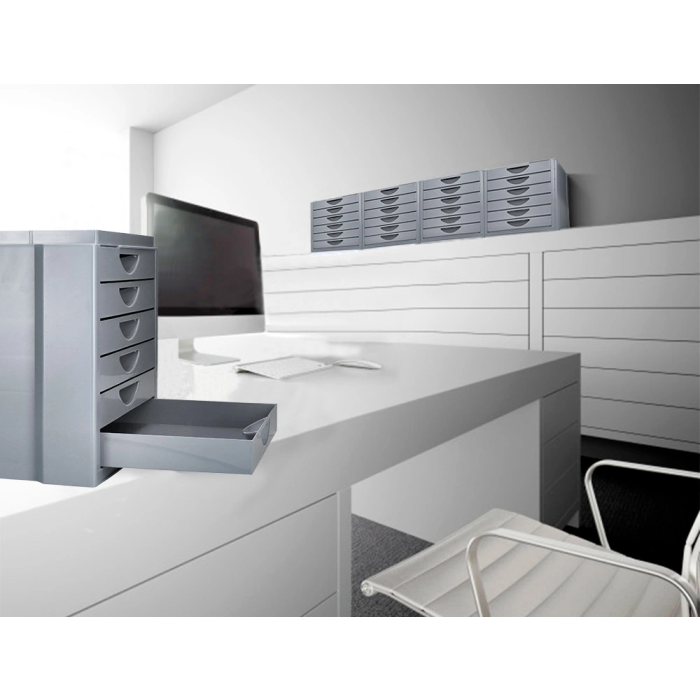 Q-connect Fichero Cajones Sobremesa Organizador Superior 6 Cajones Gris Opaco Formato A4 Folio 10