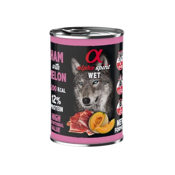 Alpha Spirit Alimento Húmedo para Gatos Adultos Sabor Jamón con Melón Lata 6x400 gr