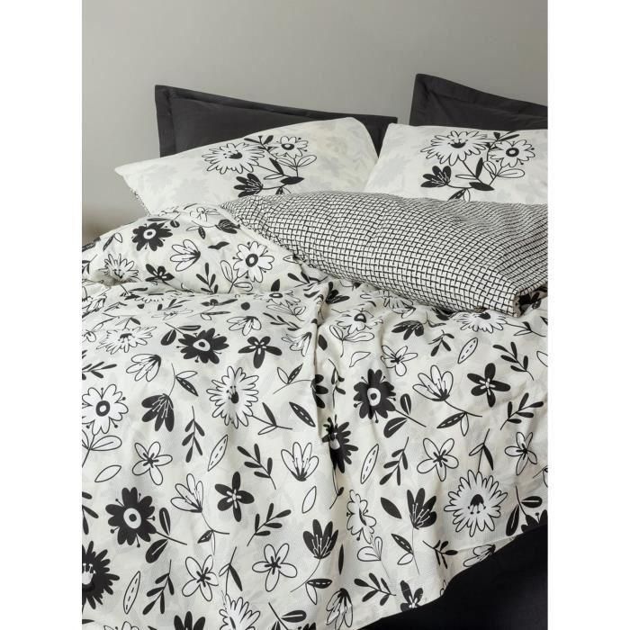 Juego de cama - 1 funda nórdica 220x240 cm + 2 fundas de almohada 60x60 cm - 100% algodón - Negro 3 Juego de cama - 1 funda nórdica 220x240 cm + 2 fundas de almohada 60x60 cm - 100% algodón - Negro 3