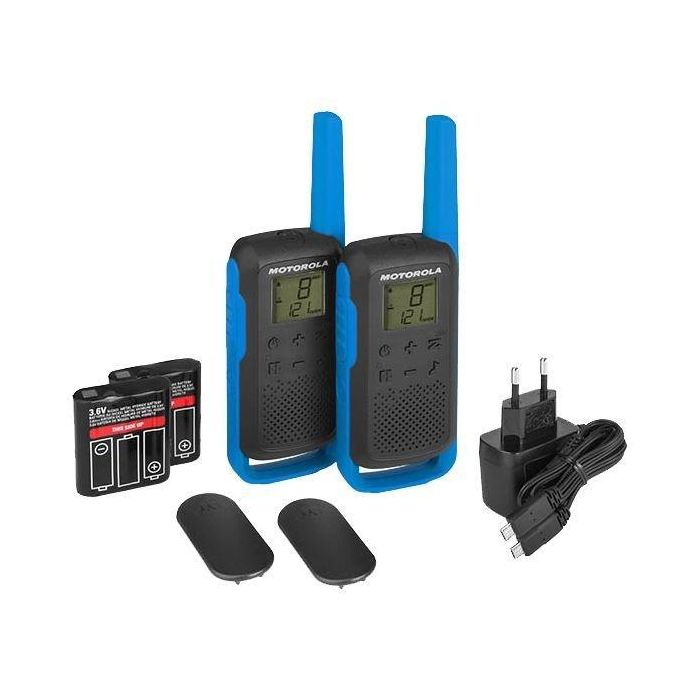 Motorola Walkie Talkie T62 Azul PMR446 16 Canales 121 Códigos de Privacidad Pantalla LCD Carga USB Manos Libres Motorola Walkie Talkie T62 Azul PMR446 16 Canales 121 Códigos de Privacidad Pantalla LCD Carga USB Manos Libres