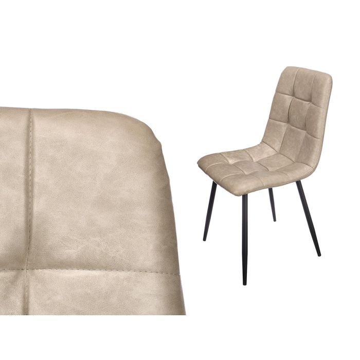 Giftdecor Silla de Comedor Ancha de Cuero Sintético Gris 60 x 42 x 63 cm - Patas Metálicas (Set de 4)