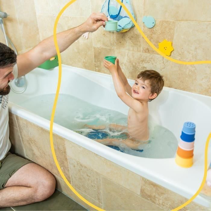 Badabulle Juego de 7 vasos apilables numerados - Juguetes de baño de silicona suave 1 Badabulle Juego de 7 vasos apilables numerados - Juguetes de baño de silicona suave 1