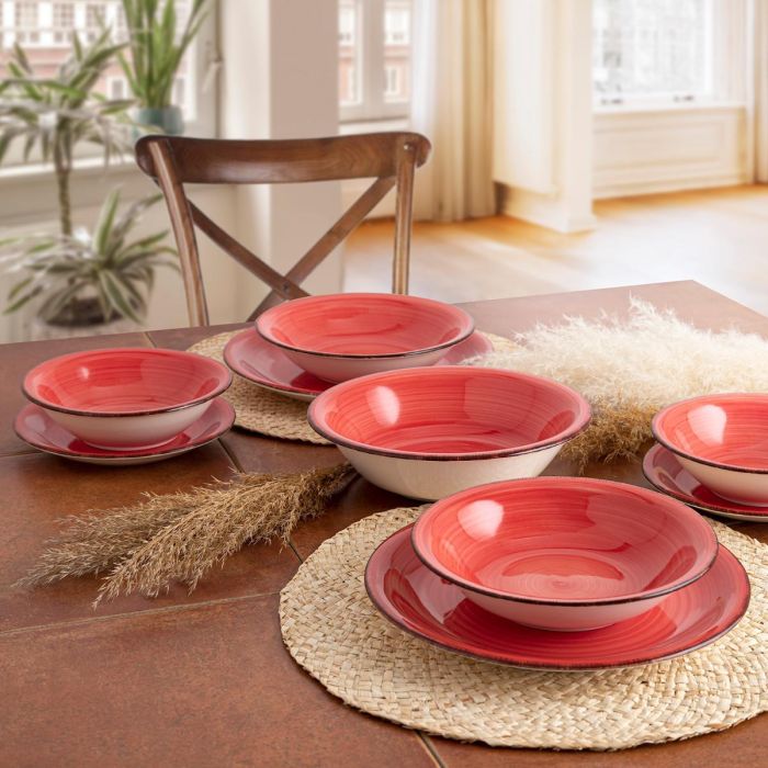 Quid Bol Cerámico Coral Vita Rojo 18 cm (6 Unidades) Apilable, Apto Lavavajillas y Microondas, Diseño Pintado a Mano 2 Quid Bol Cerámico Coral Vita Rojo 18 cm (6 Unidades) Apilable, Apto Lavavajillas y Microondas, Diseño Pintado a Mano 2