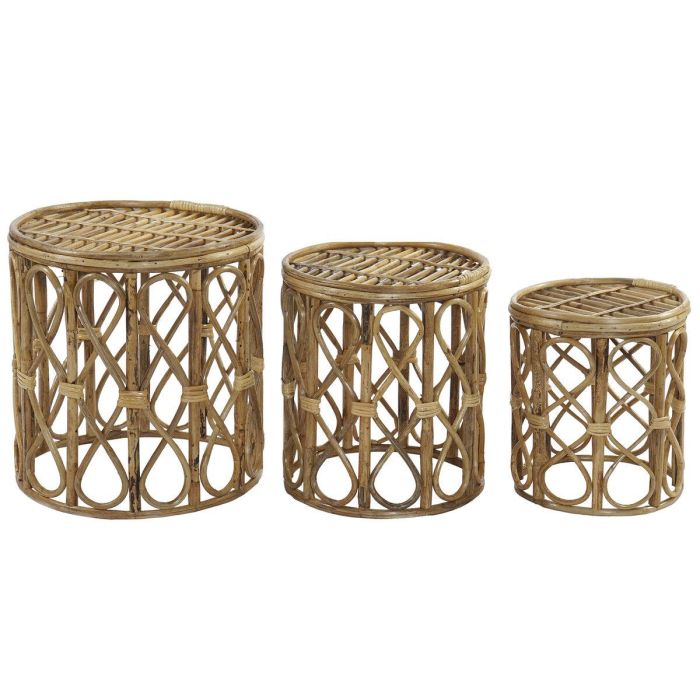 Mesita Auxiliar Balines DKD Home Decor Natural 38 x 43.4 x 38 cm Set de 3