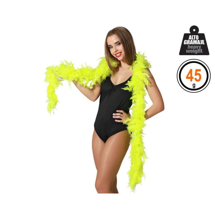 Boa de Plumas de Polyester Amarillo Flúor 45gr para Disfraces Neón, Emoji, Estrella, Tropical. Ideal Carnaval y Fiestas