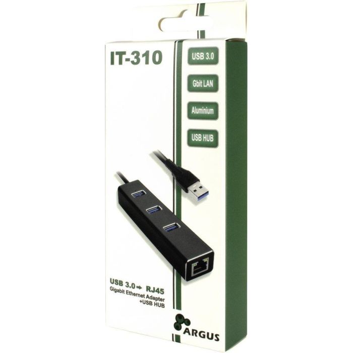 Inter-Tech IT-310 Hub USB 3.0 de 3 Puertos con RJ45 Gigabit LAN y Ethernet Pasivo Negro 2