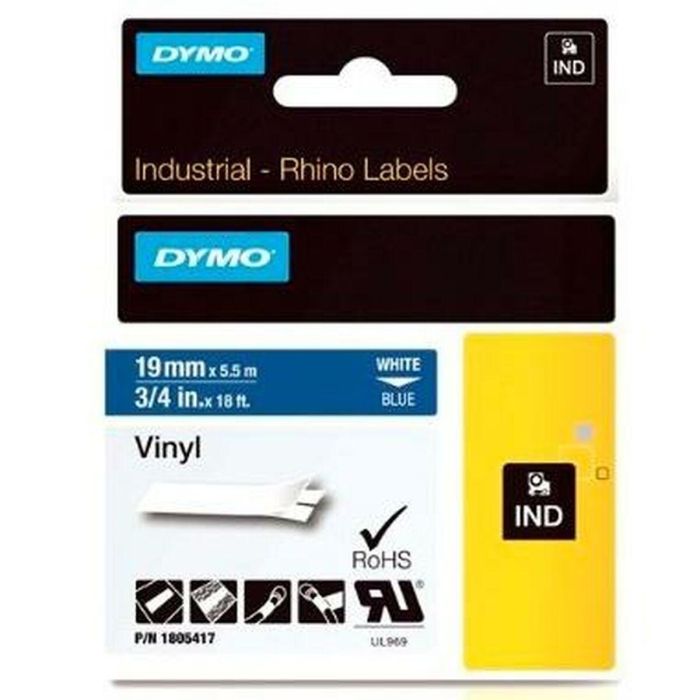 Cinta Laminada para Rotuladoras Dymo Rhino 19 mm x 5,5 m Azul Blanco Vinilo (5 Unidades) 1