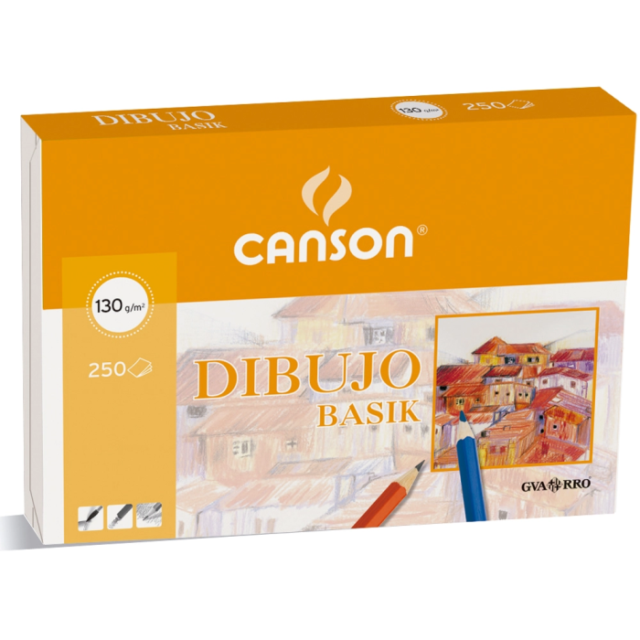 Canson Papel Guarro Basik A3 Liso 130 gr -250 Hojas- Papel de Dibujo Blanco Natural, Encolado, Para Lápiz y Ceras 1