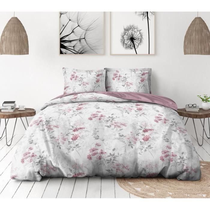 Juego de funda nórdica 220x240 cm HOME LINGE PASSION POMPADOUR: Funda nórdica + 2 fundas de almohada - 100% Algodón 57 Hilos - Blanco/rosa 3