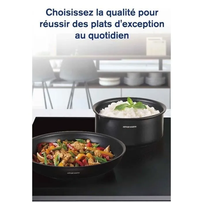 Arthur Martin AM9582 Batería de Cocina de Aluminio Antiadherente, 6 Piezas, Apta para Inducción, Mango Extraíble 3
