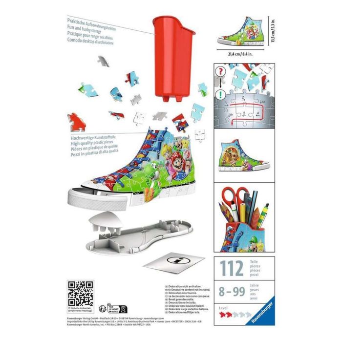 Ravensburger Puzzle 3D Sneaker Super Mario 112678, Portalápices Único con 108 Piezas 1