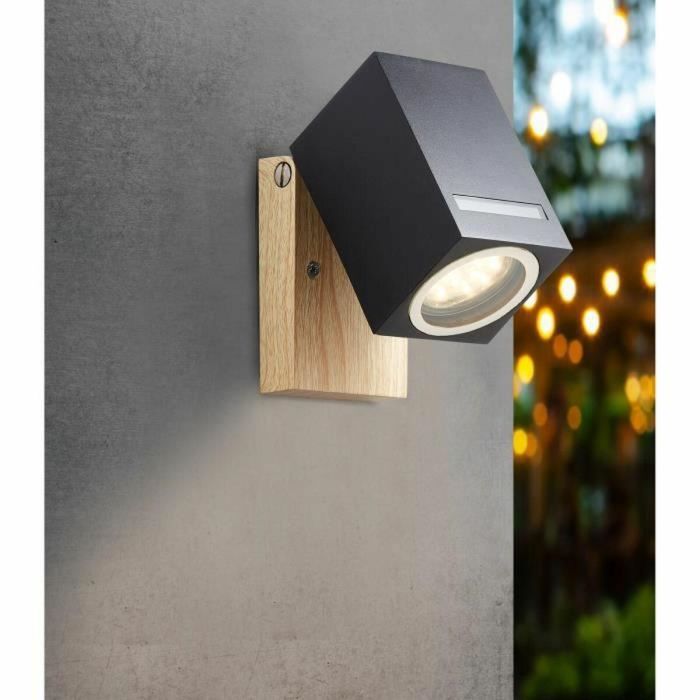 BRILLIANT - GALENI Aplique de exterior - negro/color natural - metal/vidrio GU10 1x20W 1