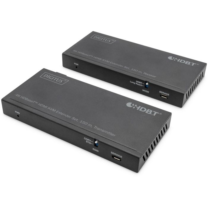 DIGITUS Extensor KVM HDMI HDBaseT 4K USB 2.0 150m – Kit Transmisor y Receptor para Cat6a/7/8 a 60Hz