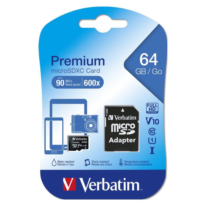 Verbatim Tarjeta Micro SDHC 64GB Clase 10 con Adaptador 2