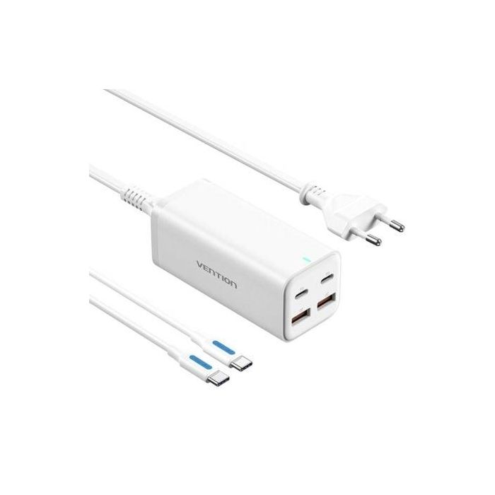Vention FBSWG-EU Cargador de Pared 100W Ultra Rápido con 2 Puertos USB-C y 2 USB-A, Compatible PD 3.0/QC 3.0 + Cable USB-C Incluido