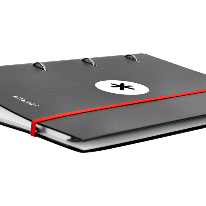 Antartik Carpeta con recambio A4 cuadro 5mm forrada 4 anillas 40mm redondas con solapa color negro 7