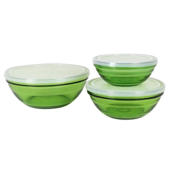 Set de Cuencos Duralex 3 Piezas Verde Con Tapa