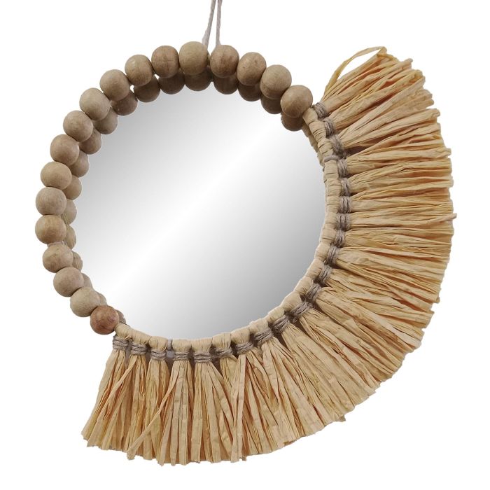 DKD Home Decor Espejo Boho Natural Yute Cristal Set de 3 (2 Unidades) 1 x 20 x 20 cm 1