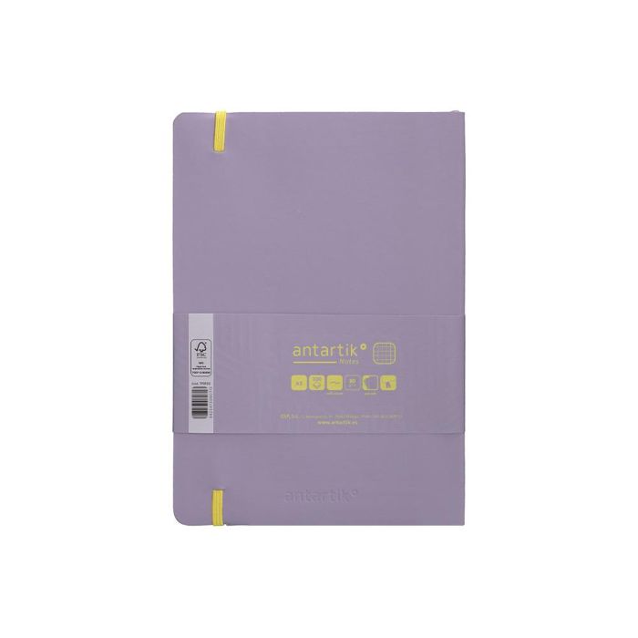 Cuaderno Con Gomilla Antartik Notes Tapa Blanda A5 Hojas Cuadricula Morado Y Amarillo 80 Hojas 80 gr Fsc 2