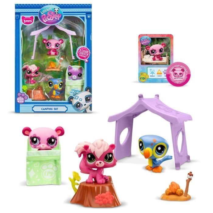 Pack temático 3 Mascotas - BANDAI - Littlest Pet Shop Camping - Animales y accesorios