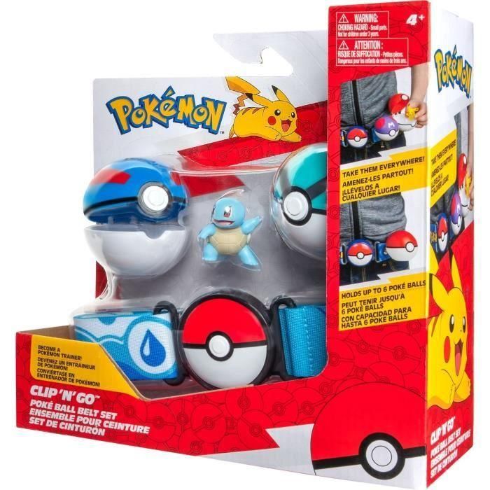 Cinturón - BANDAI - Pokémon Clip 'N' Go - 1 cinturón, 2 Poké Balls y 1 figura Squirtle 5 cm