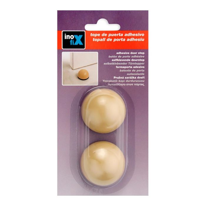 Inofix Tope de puerta flexible adhesivo PVC beige, blister 2 unid., 27x40x40 mm, para puertas de interior 1