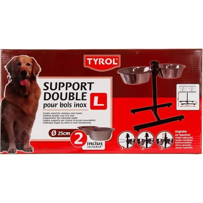 Tyrol Soporte para Bol de Altura Regulable para Perros - 2 Cuencos Acero Inoxidable - 25 cm Diámetro - 2,8 L Capacidad 2 Tyrol Soporte para Bol de Altura Regulable para Perros - 2 Cuencos Acero Inoxidable - 25 cm Diámetro - 2,8 L Capacidad 2