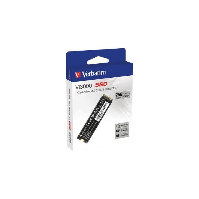 Verbatim Vi3000 PCIe NVMe M.2 SSD 256GB Gen 3 de Alta Velocidad, hasta 3100 MB/s Lectura y 2200 MB/s Escritura para PC y Laptop