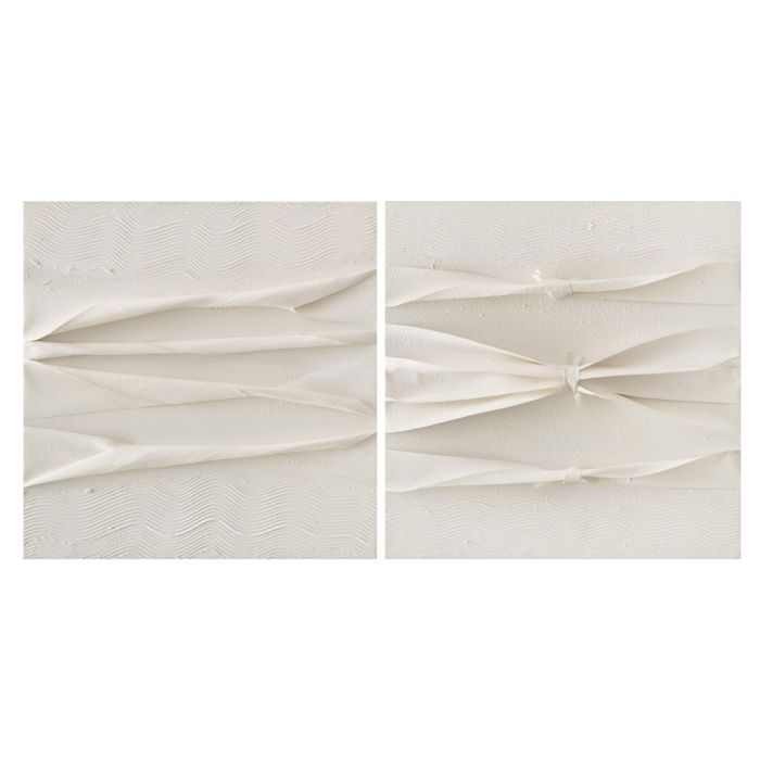 DKD Home Decor Cuadro Abstracto Scandi Blanco Lienzo y MDF 60x60x3.5 cm (2 Unidades)