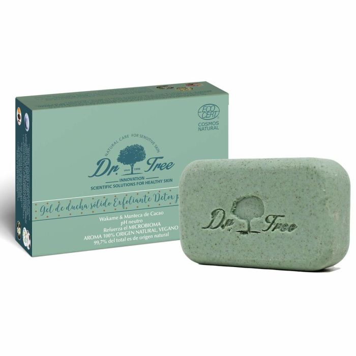 Dr. Tree Gel de Ducha Sólido Exfoliante Detox con Wakame, Romero y Eucalipto. Calma, Hidrata y Protege Todo Tipo de Pieles. 120g Zero Waste