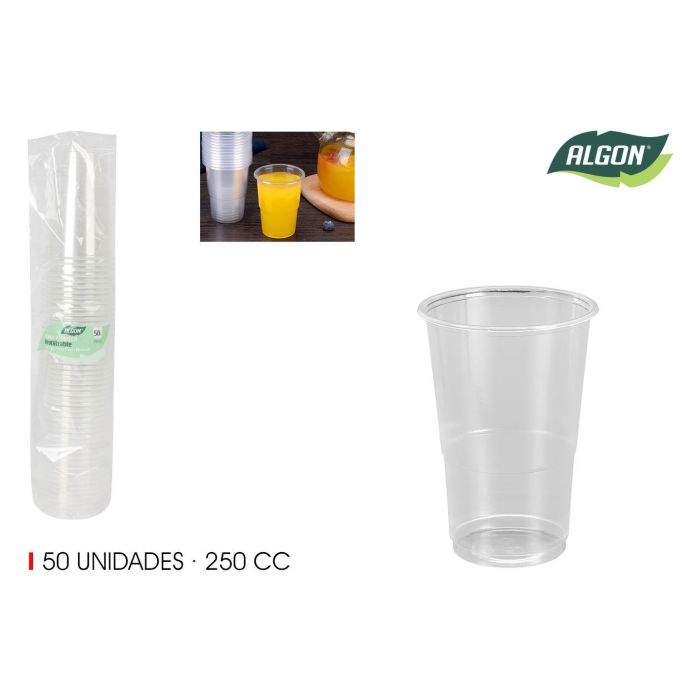 Algon Set 50 Vasos Transparentes 250 cc Alto 10 cm Ancho 7 cm Largo 7 cm (18 Unidades)