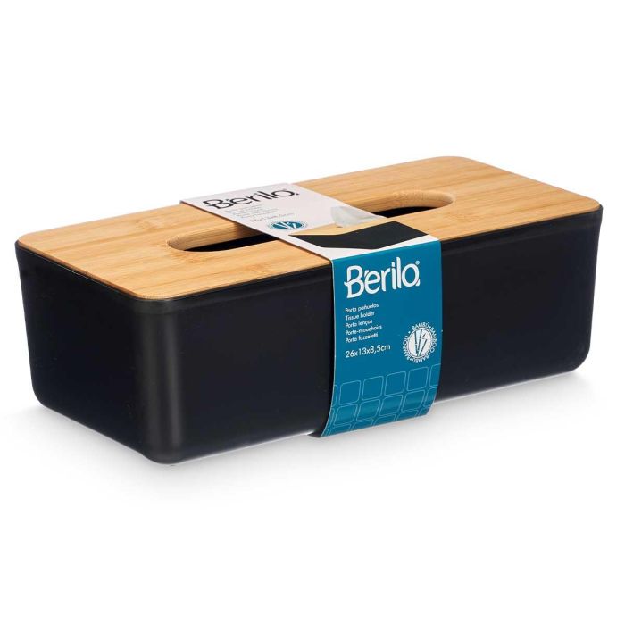 Porta Pañuelos Negro Tapa Bambu 26Cm Berilo (8 Unidades) 2 Porta Pañuelos Negro Tapa Bambu 26Cm Berilo (8 Unidades) 2