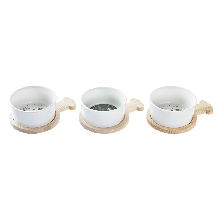 DKD Home Decor Set de 3 Aperitivo Navidad Tradicional, Bandejas/Platos de Gres y Bambú, Verde, Natural y Blanco, 31x11.7x4.7 cm 1