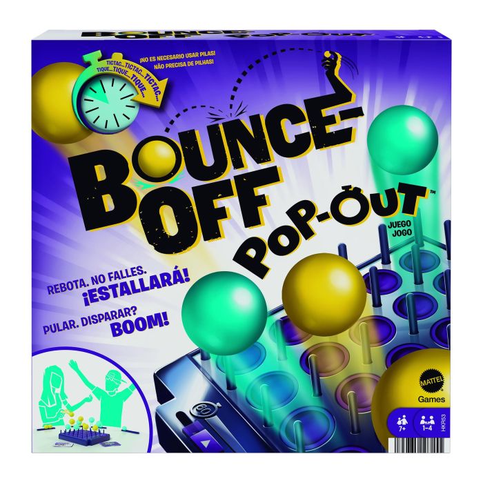 Mattel Bounce Off Pop - Out! Juego de Mesa para Familias y Niños, Desafío Contrarreloj