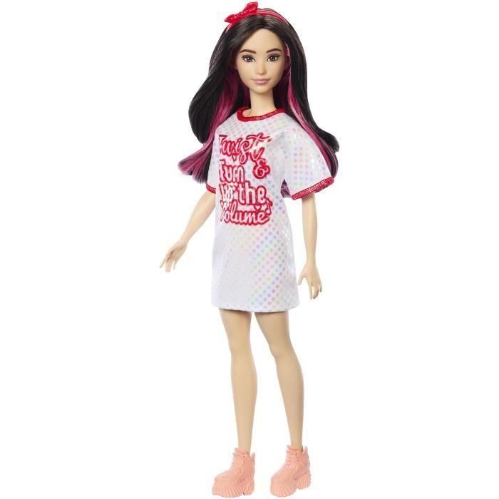 Barbie Fashionistas Muñeca 65 Aniversario, Pelo Negro y Vestido Camiseta Blanco con Lunares Brillantes Barbie Fashionistas Muñeca 65 Aniversario, Pelo Negro y Vestido Camiseta Blanco con Lunares Brillantes