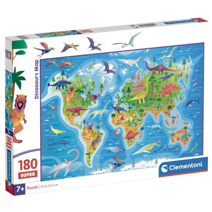 CLEMENTONI Puzzle Súper Mapa Dinosaurios 180 Piezas 48,5x33,5cm