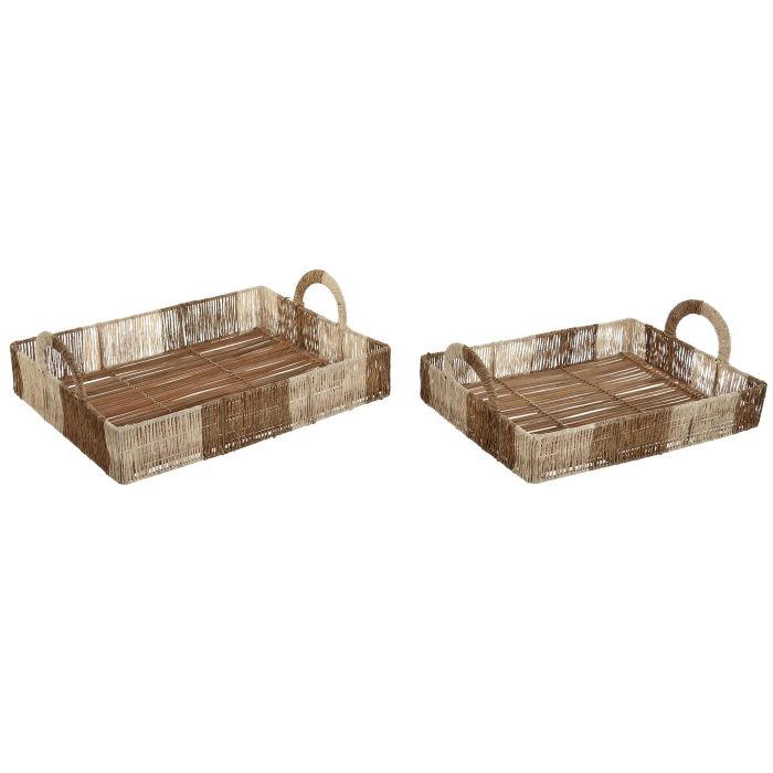 Bandeja Tropical DKD Home Decor Natural Marron 35 x 15 x 46 cm Set de 2 (2 Unidades)