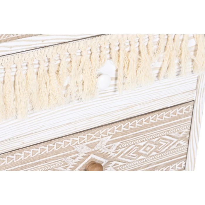 DKD Home Decor Cajonera Boho de 4 Cajones, Abeto y Algodón, Colores Blanco y Natural, 48 cm Ancho x 35 cm Fondo x 89 cm Alto 2 DKD Home Decor Cajonera Boho de 4 Cajones, Abeto y Algodón, Colores Blanco y Natural, 48 cm Ancho x 35 cm Fondo x 89 cm Alto 2