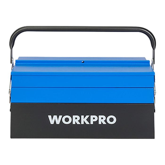 Workpro Caja de herramientas metálica, 5 compartimentos, 4 bandejas plegables, 41,5 × 20 × 20 cm, azul y negra