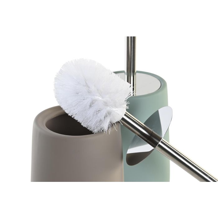 DKD Home Decor Escobillero Urban para Baño de Dolomite e Inox, Set de 2, Colores Beige y Verde Menta, 11x41x11 cm 2