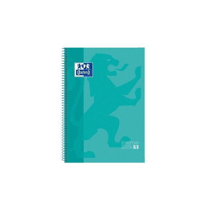 Oxford Cuaderno Classic Europeanbook 1 Microperforado 80H A4+ 5x5 Tapas Extraduras Banda Color Verde Menta (Pack 5) (5 Unidades)