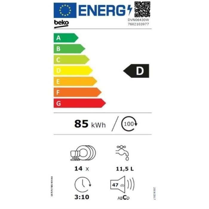 BEKO DVN06430W lavavajillas independiente - 14 cubiertos - L60cm - 47dB - Blanco 3 BEKO DVN06430W lavavajillas independiente - 14 cubiertos - L60cm - 47dB - Blanco 3