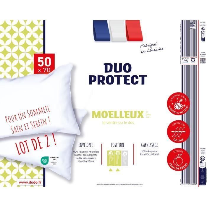 DODO - Juego de 2 almohadas suaves - DUO PROTECT - 50 x 70 cm - 100% Poliéster VOLUPT'AIR - Blanco 1 DODO - Juego de 2 almohadas suaves - DUO PROTECT - 50 x 70 cm - 100% Poliéster VOLUPT'AIR - Blanco 1