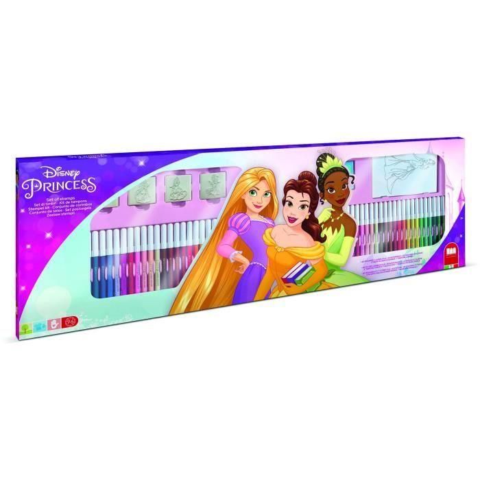 Caja para colorear - MULTIPRINT - 18660 - 60 rotuladores 4 sellos Princesas Disney